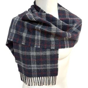 The House of Edgar 100% Lambswool Tartan Scarf 🇬🇧 – Navy, Grey & Red Plaid